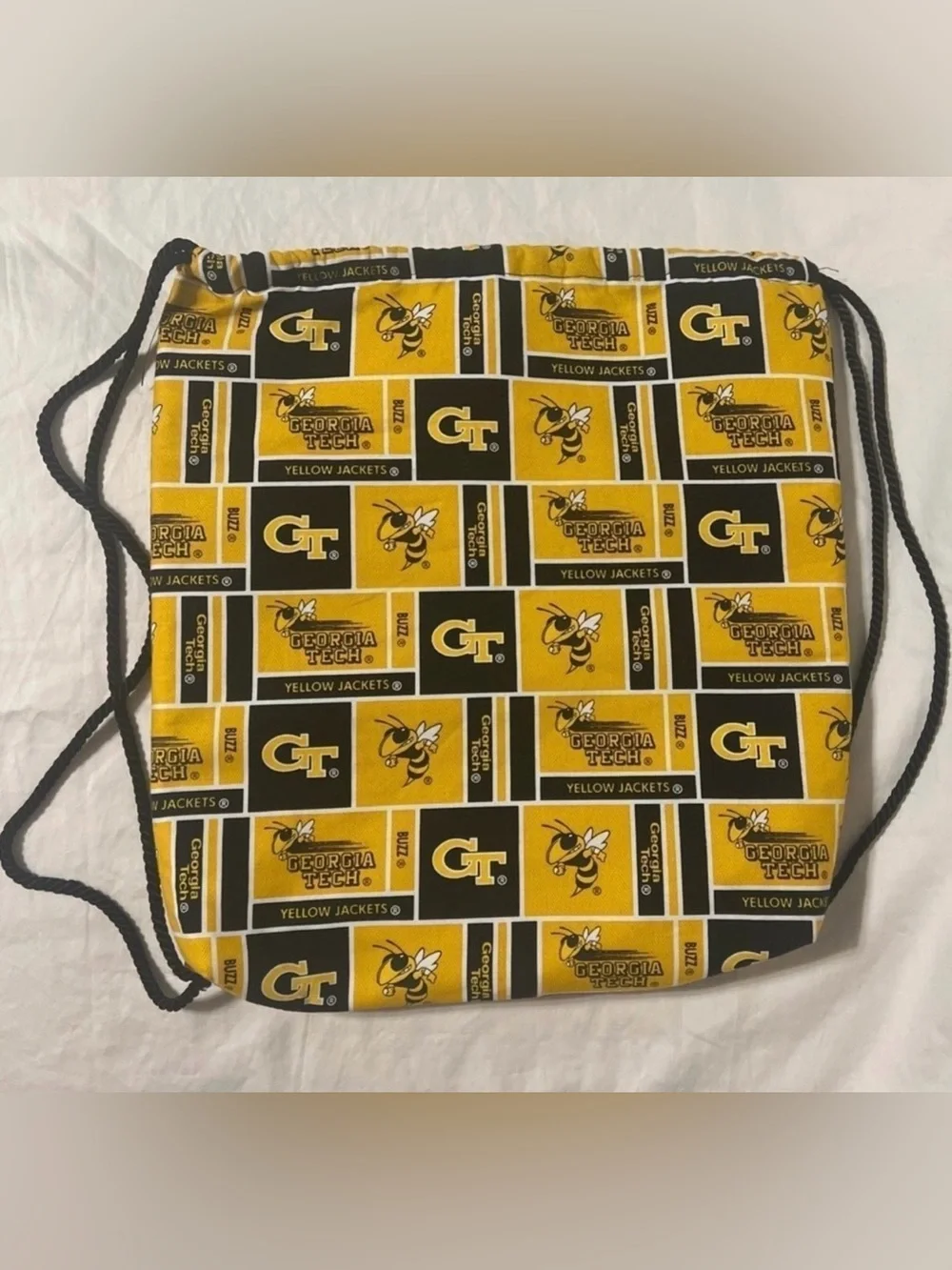 Georgia Tech Yellow Jackets Buzz Drawstring Bag Handmade GT Purse Tote